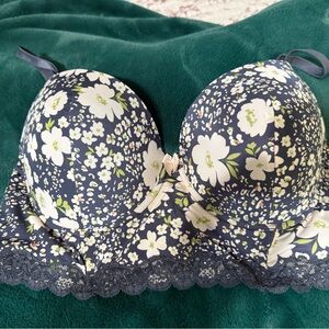 Adore Me Navy Floral Lace Bra